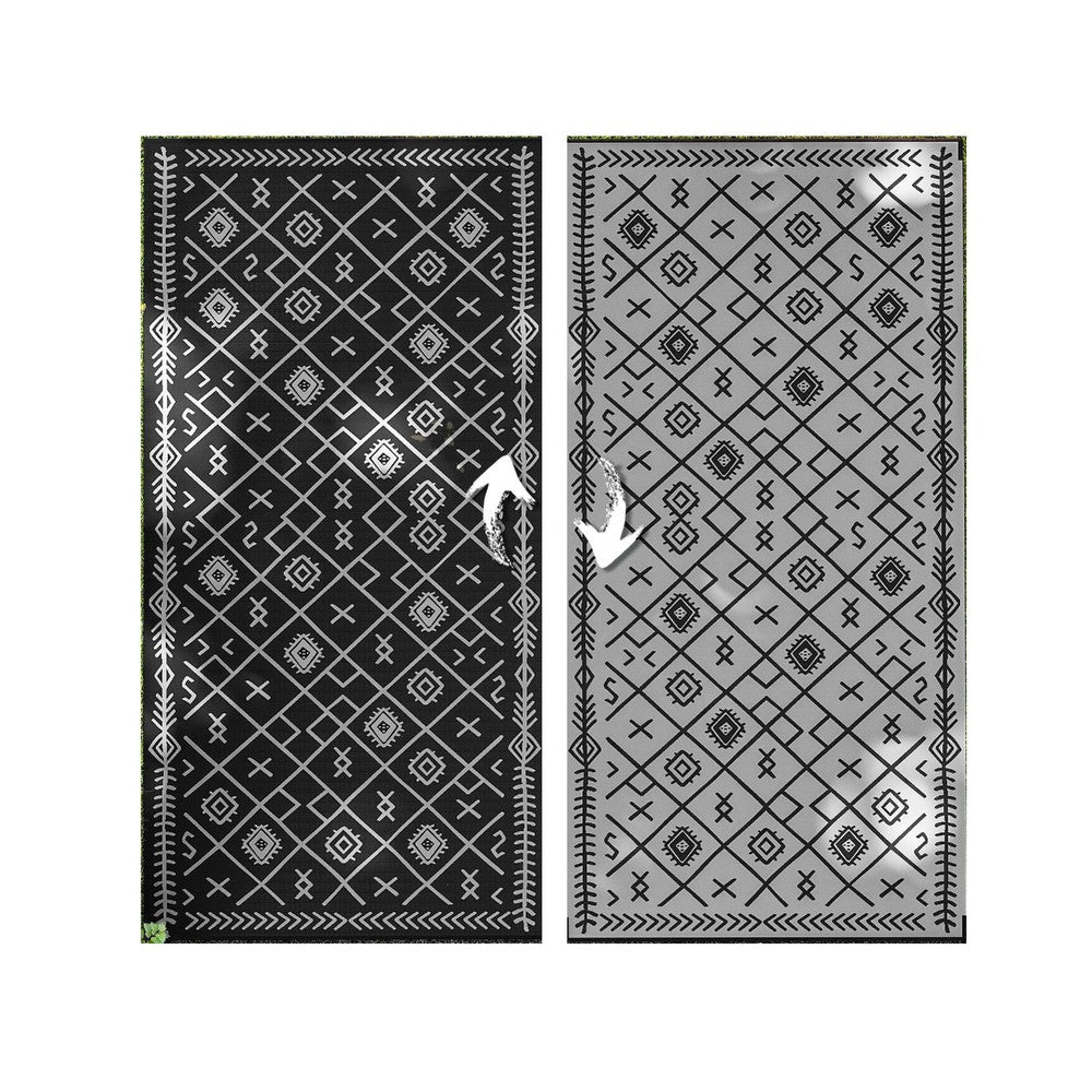 Kexy 9x18 Ultra Large Outdoor Rug with Carrying Bag | Black Gray Geometric