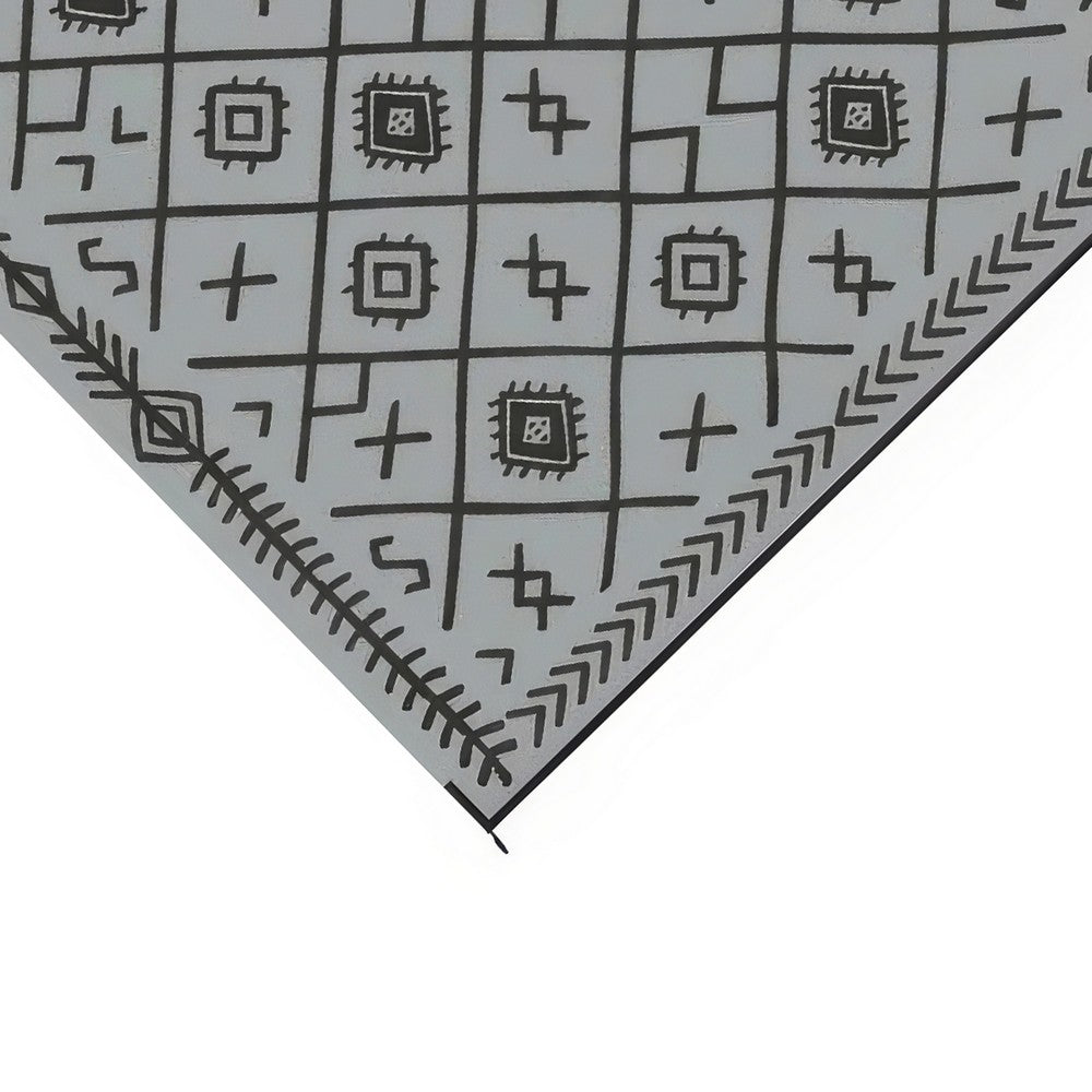 Kexy 9x18 Ultra Large Outdoor Rug with Carrying Bag | Black Gray Geometric