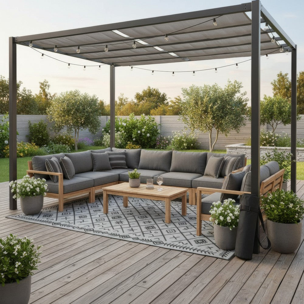 Kexy 9x18 Ultra Large Outdoor Rug with Carrying Bag | Black Gray Geometric