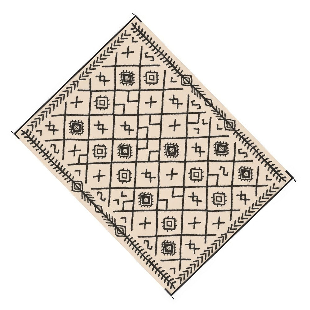 Kexy 9x12 Large Area Outdoor Rug with Carrying Bag | Beige Black Geometric