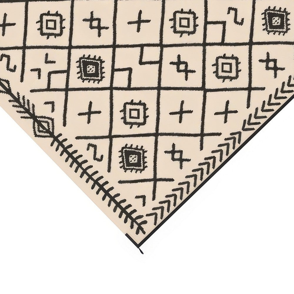 Kexy 9x12 Large Area Outdoor Rug with Carrying Bag | Beige Black Geometric