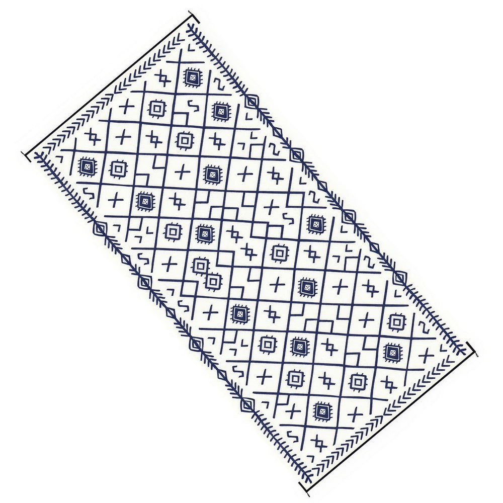Kexy 9x18 Ultra Large Outdoor Rug with Carrying Bag | Blue White Geometric
