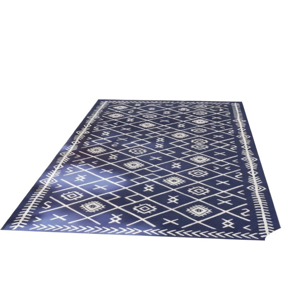 Kexy 9x18 Ultra Large Outdoor Rug with Carrying Bag | Blue White Geometric