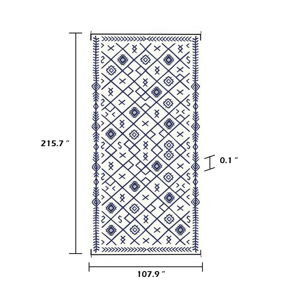 Kexy 9x18 Ultra Large Outdoor Rug with Carrying Bag | Blue White Geometric