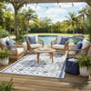 Kexy 9x18 Ultra Large Outdoor Rug with Carrying Bag | Blue White Geometric