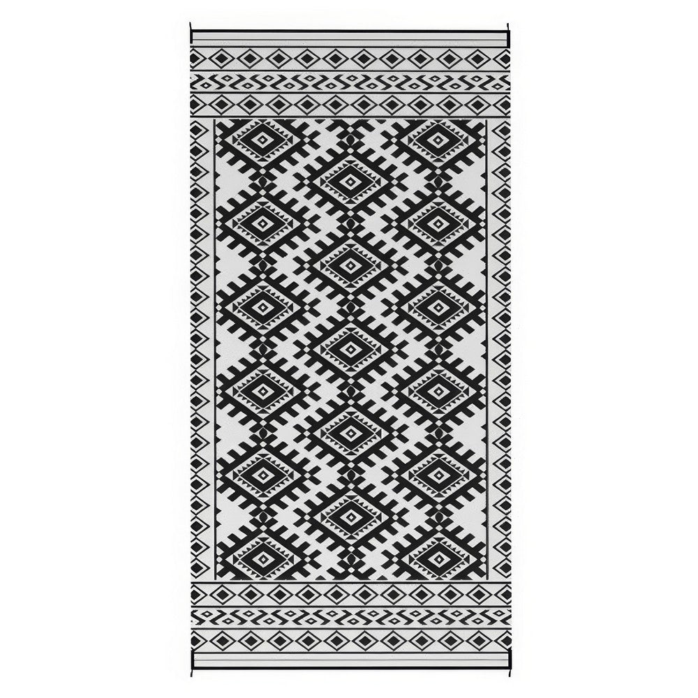 Elyz XL Outdoor Area Rug | Black & White Tribal Design | 9x18 Waterproof