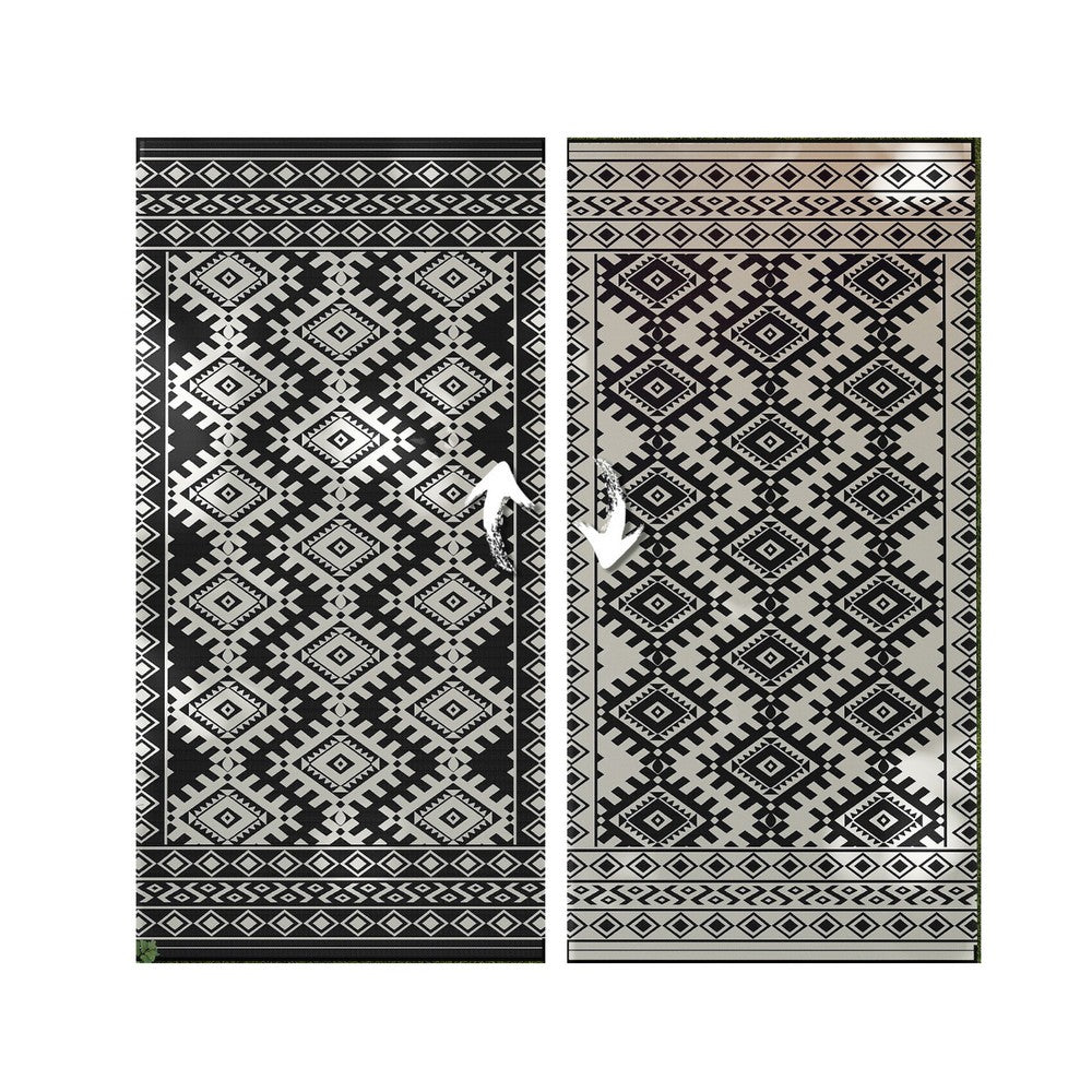 Elyz XL Outdoor Area Rug | Black & White Tribal Design | 9x18 Waterproof