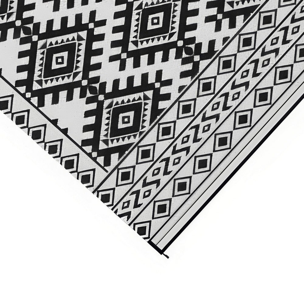 Elyz XL Outdoor Area Rug | Black & White Tribal Design | 9x18 Waterproof