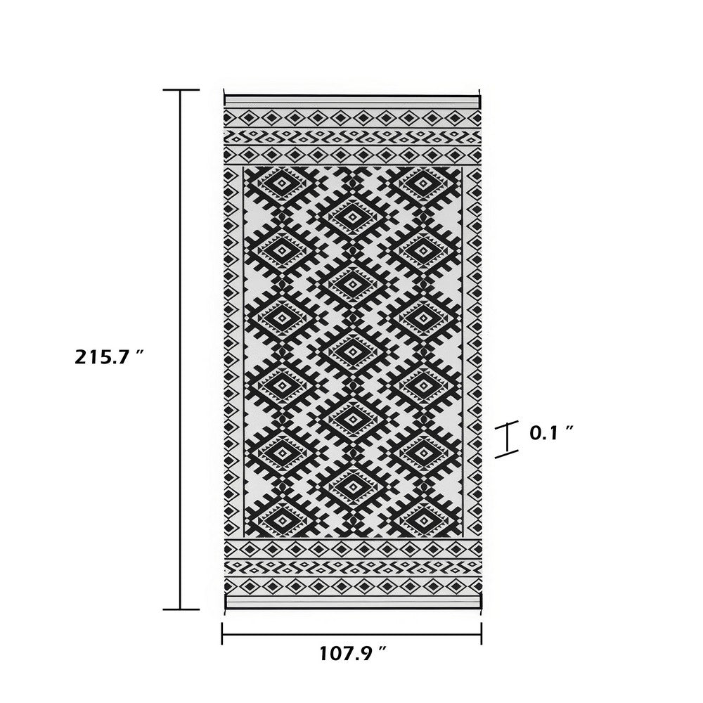 Elyz XL Outdoor Area Rug | Black & White Tribal Design | 9x18 Waterproof