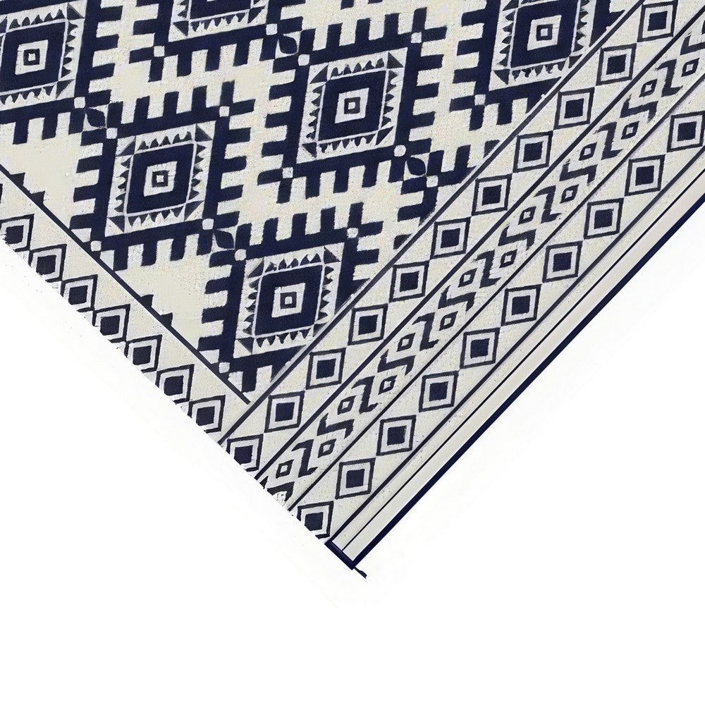 Elyz XL Outdoor Area Rug | Blue & White Tribal Design | 9x18 Weatherproof