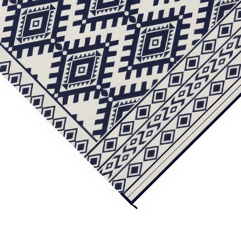 Elyz Large Outdoor Area Rug | Blue White Tribal Design | 8x10 Weatherproof