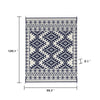 Elyz Large Outdoor Area Rug | Blue White Tribal Design | 8x10 Weatherproof