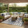 Elyz Large Outdoor Area Rug | Blue White Tribal Design | 8x10 Weatherproof