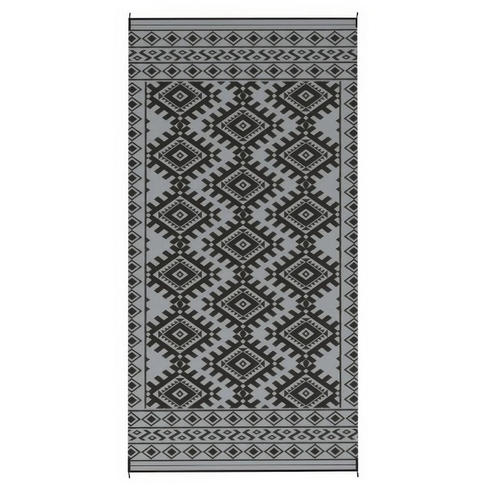 Elyz XL Outdoor Area Rug | Gray & White Tribal Design | 9x18 Waterproof