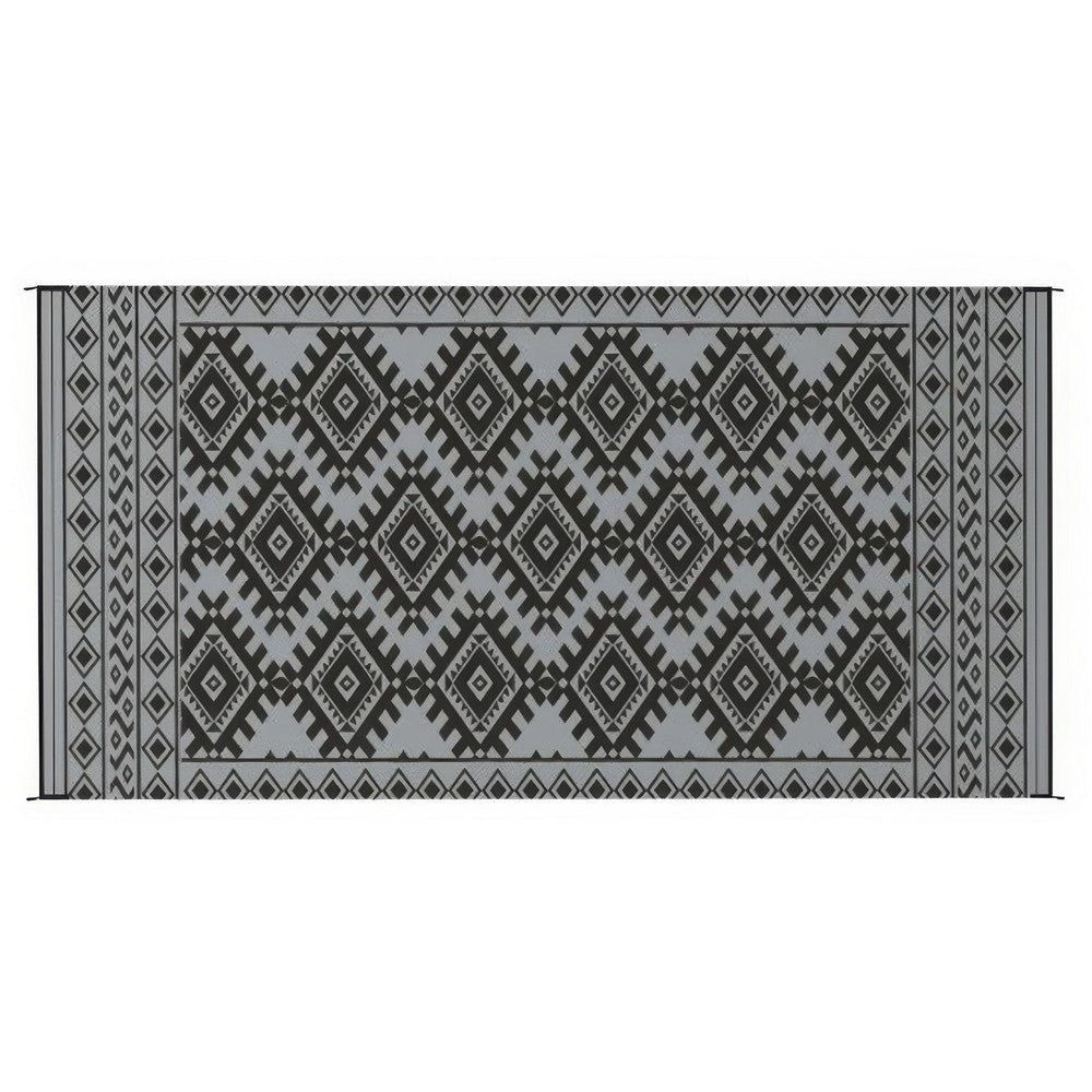 Elyz XL Outdoor Area Rug | Gray & White Tribal Design | 9x18 Waterproof