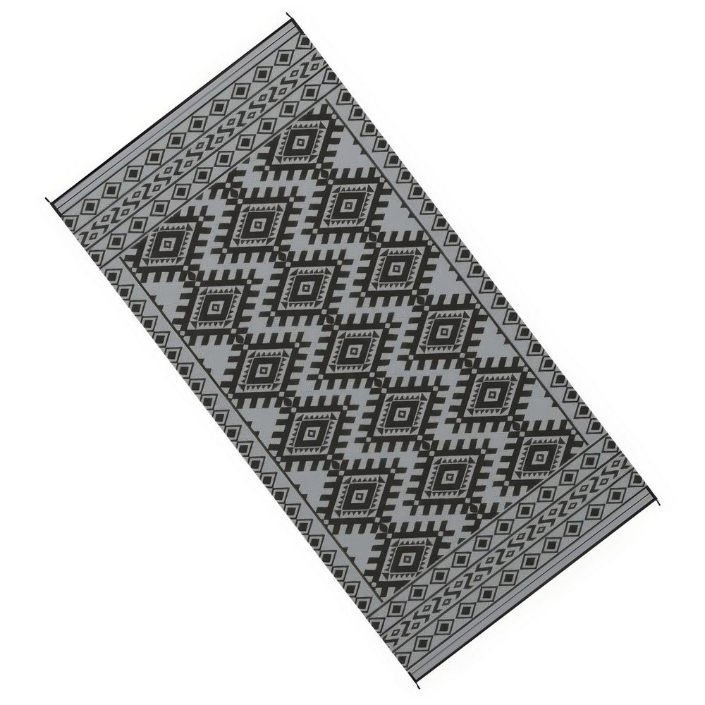 Elyz XL Outdoor Area Rug | Gray & White Tribal Design | 9x18 Waterproof