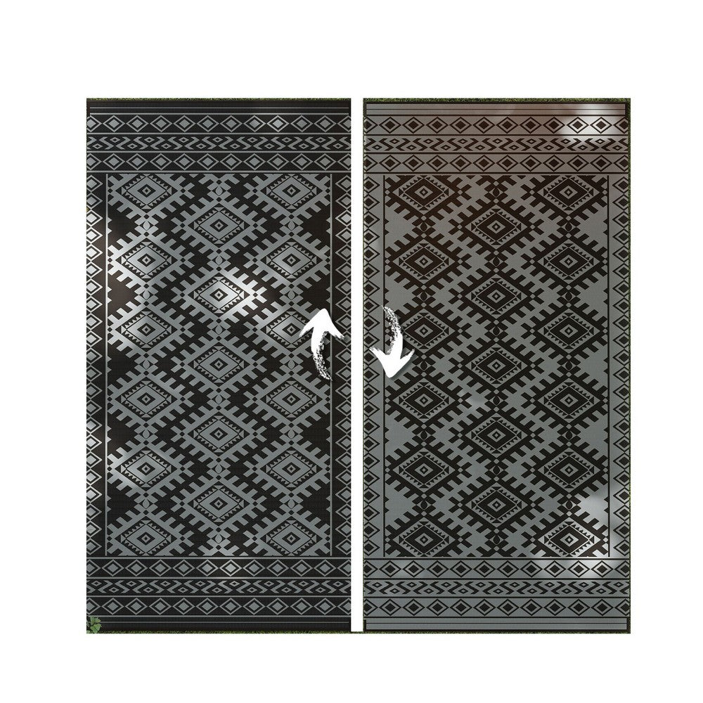 Elyz XL Outdoor Area Rug | Gray & White Tribal Design | 9x18 Waterproof