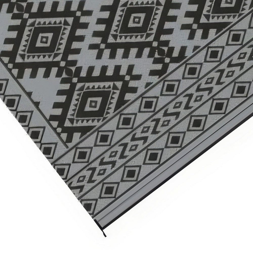 Elyz XL Outdoor Area Rug | Gray & White Tribal Design | 9x18 Waterproof