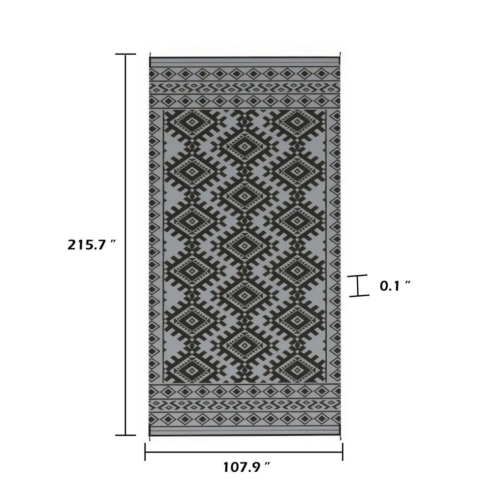 Elyz XL Outdoor Area Rug | Gray & White Tribal Design | 9x18 Waterproof