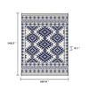 Elyz Large Outdoor Area Rug | Blue & White Tribal Design | 9x12 Waterproof