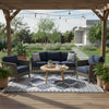 Elyz Large Outdoor Area Rug | Blue & White Tribal Design | 9x12 Waterproof
