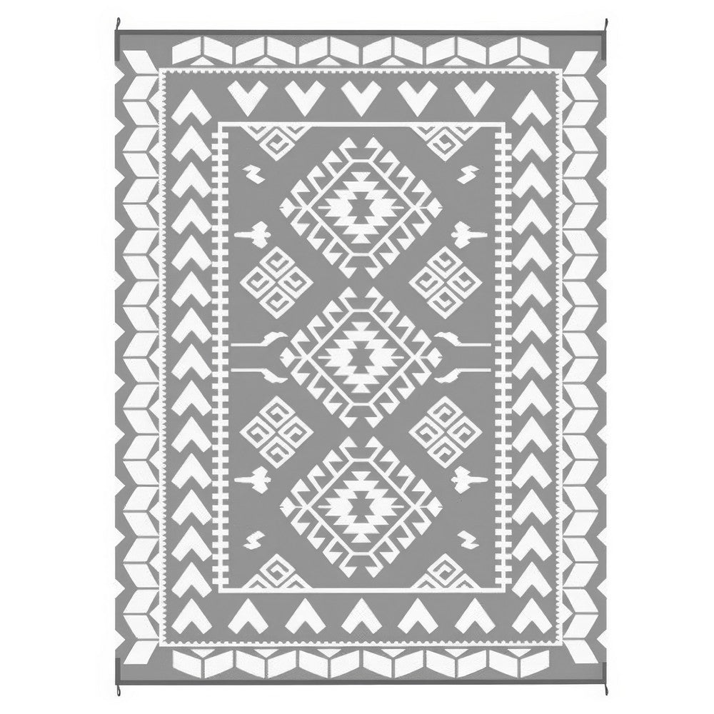 Pema Outdoor Area Rug | Gray & White Patchwork | XL 9x12 Beach Rug