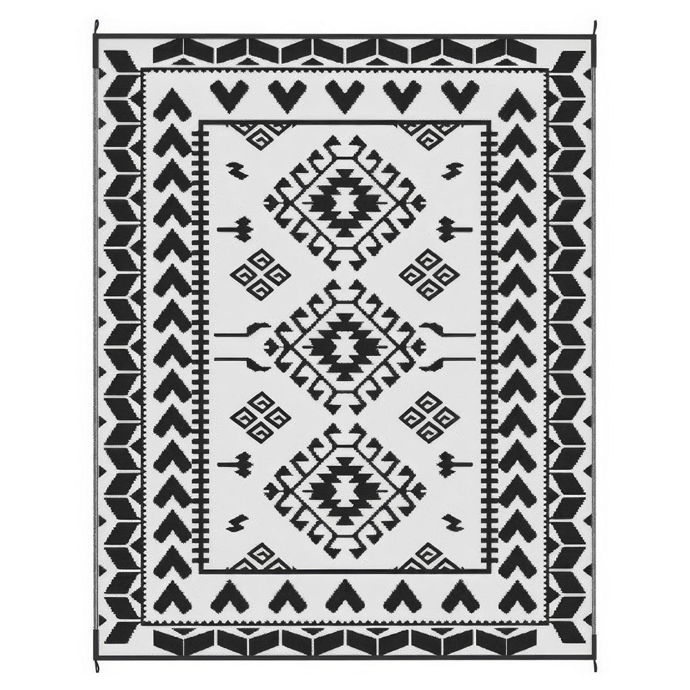 Pema Outdoor Area Rug | Black & White Patchwork | Large 8x10 Beach Rug
