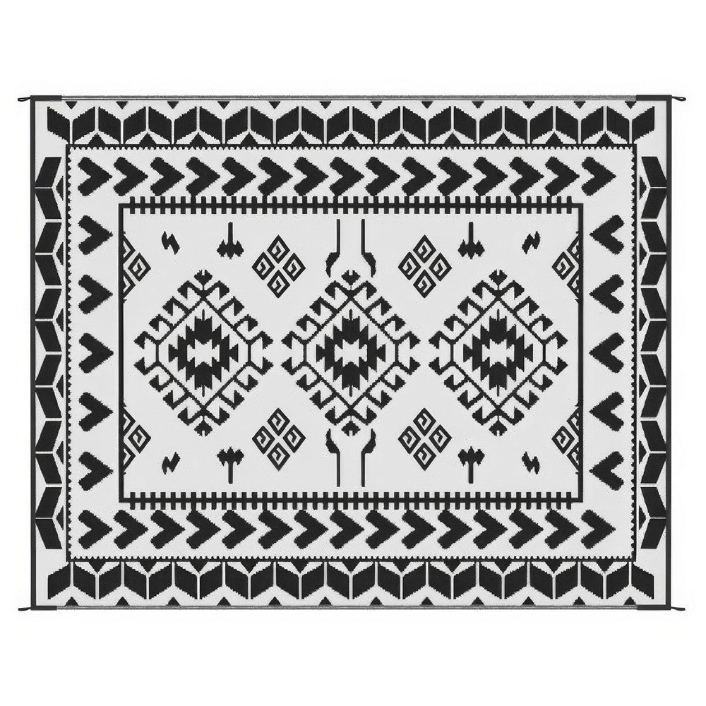 Pema Outdoor Area Rug | Black & White Patchwork | Large 8x10 Beach Rug