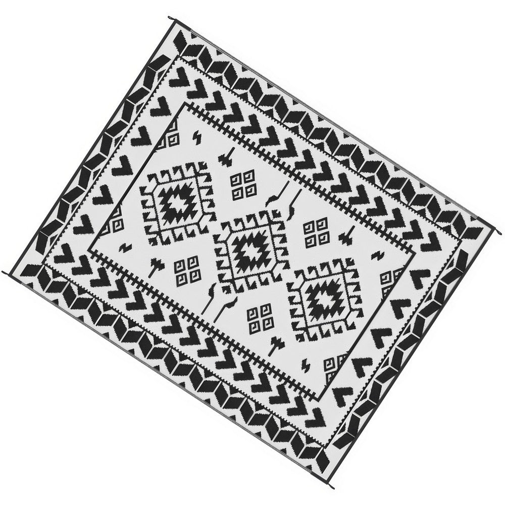 Pema Outdoor Area Rug | Black & White Patchwork | Large 8x10 Beach Rug