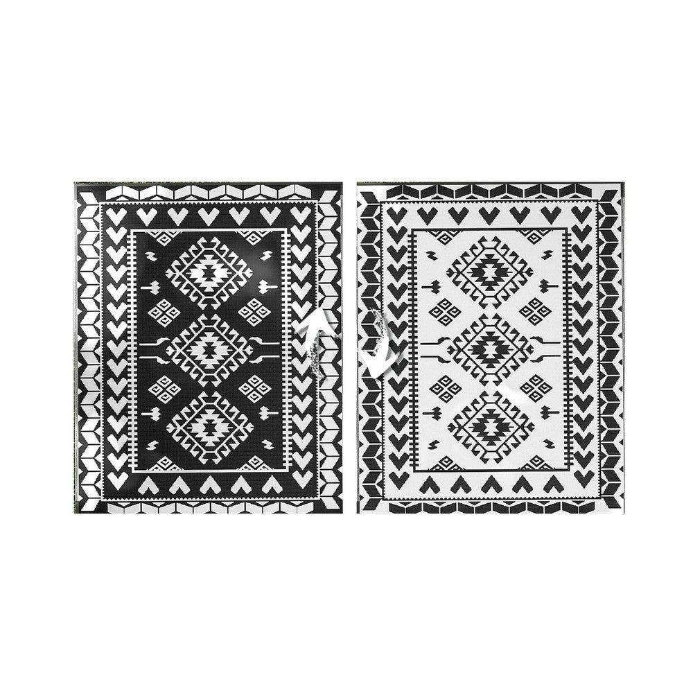 Pema Outdoor Area Rug | Black & White Patchwork | Large 8x10 Beach Rug