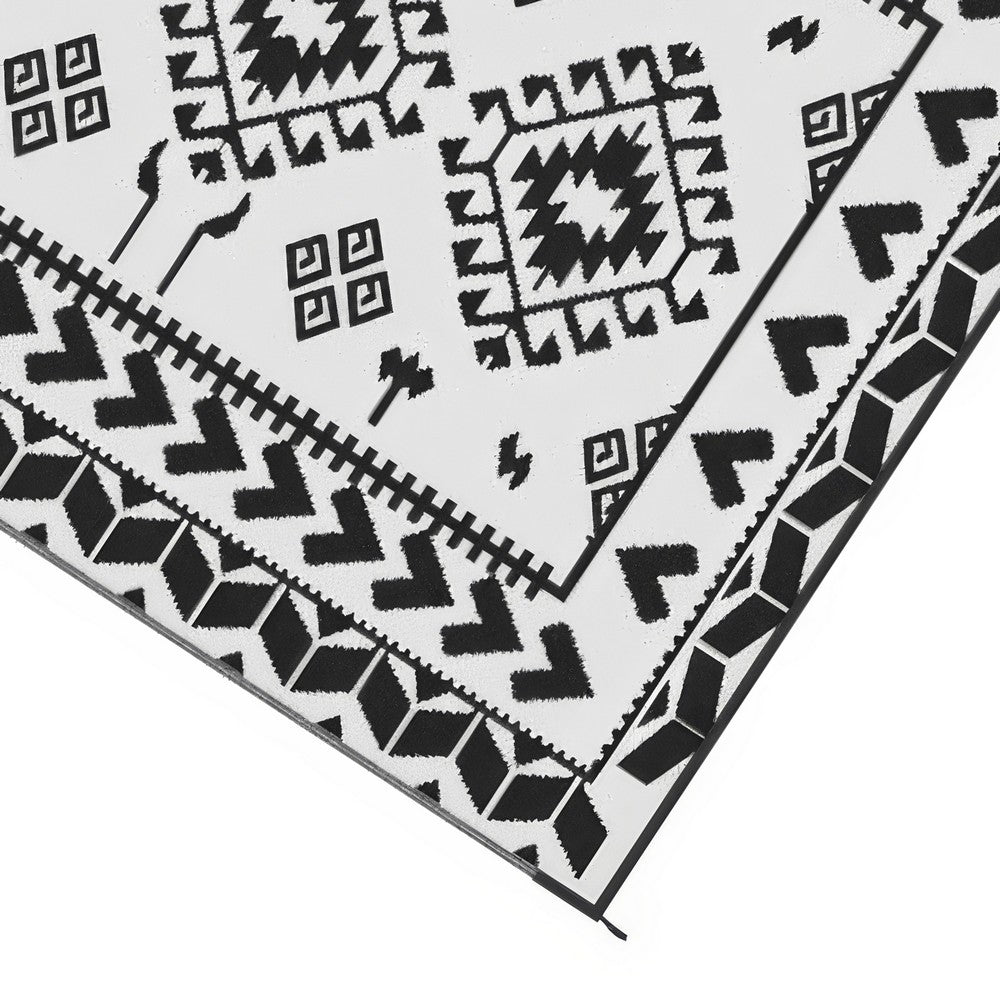 Pema Outdoor Area Rug | Black & White Patchwork | Large 8x10 Beach Rug
