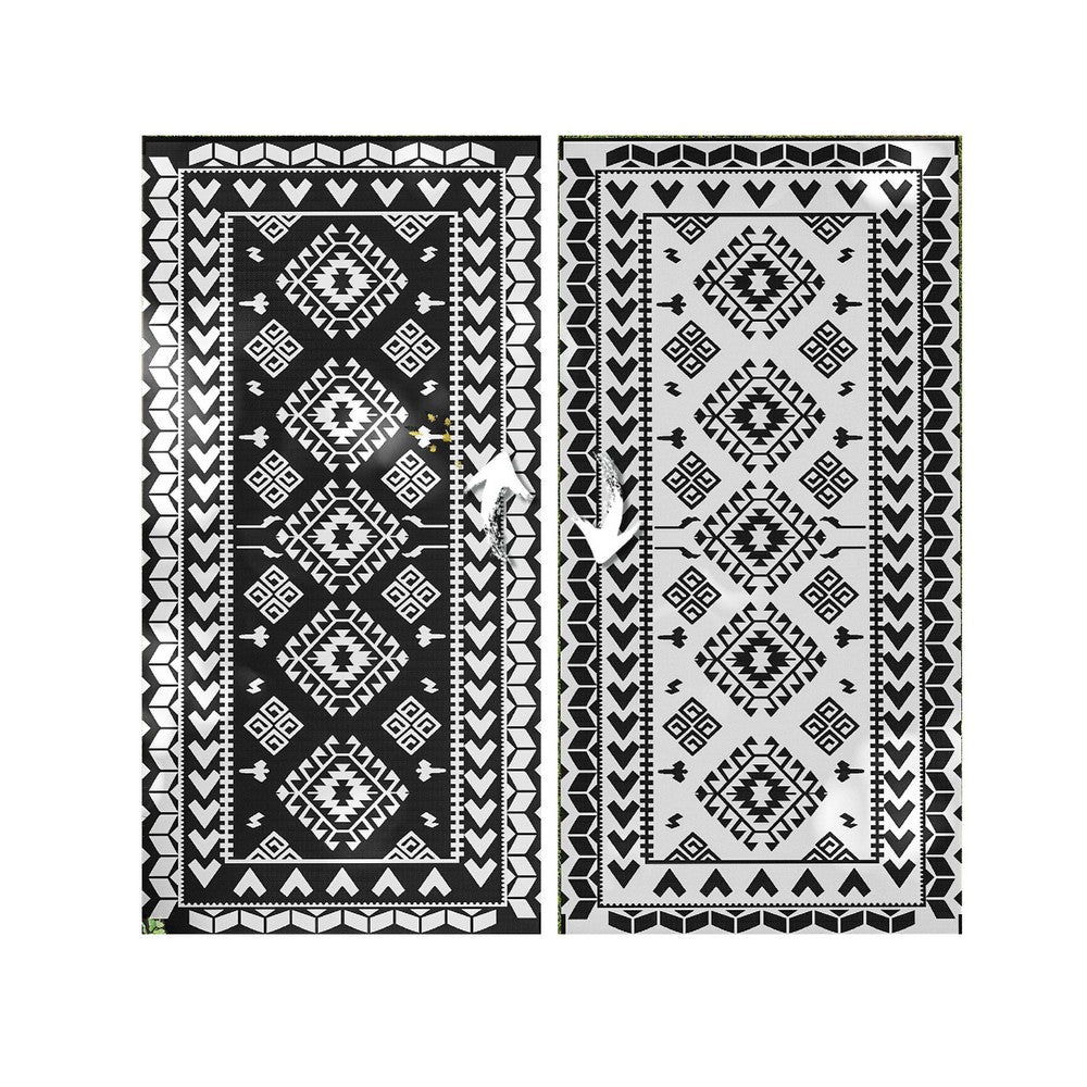 Pema XXL Outdoor Area Rug | Black & White Patchwork | Giant 9x18 Picnic Rug