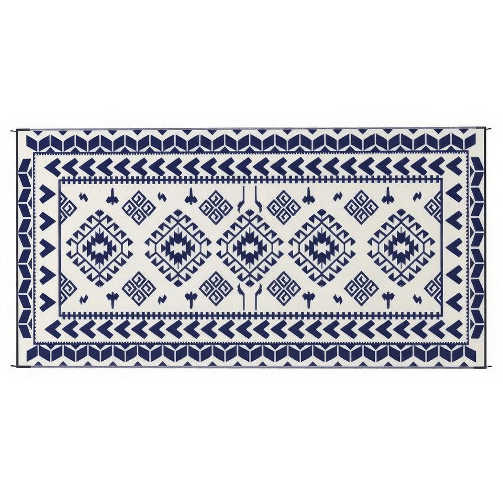 Pema Outdoor Area Rug | Blue & White Patchwork | Giant 9x18 Picnic Rug