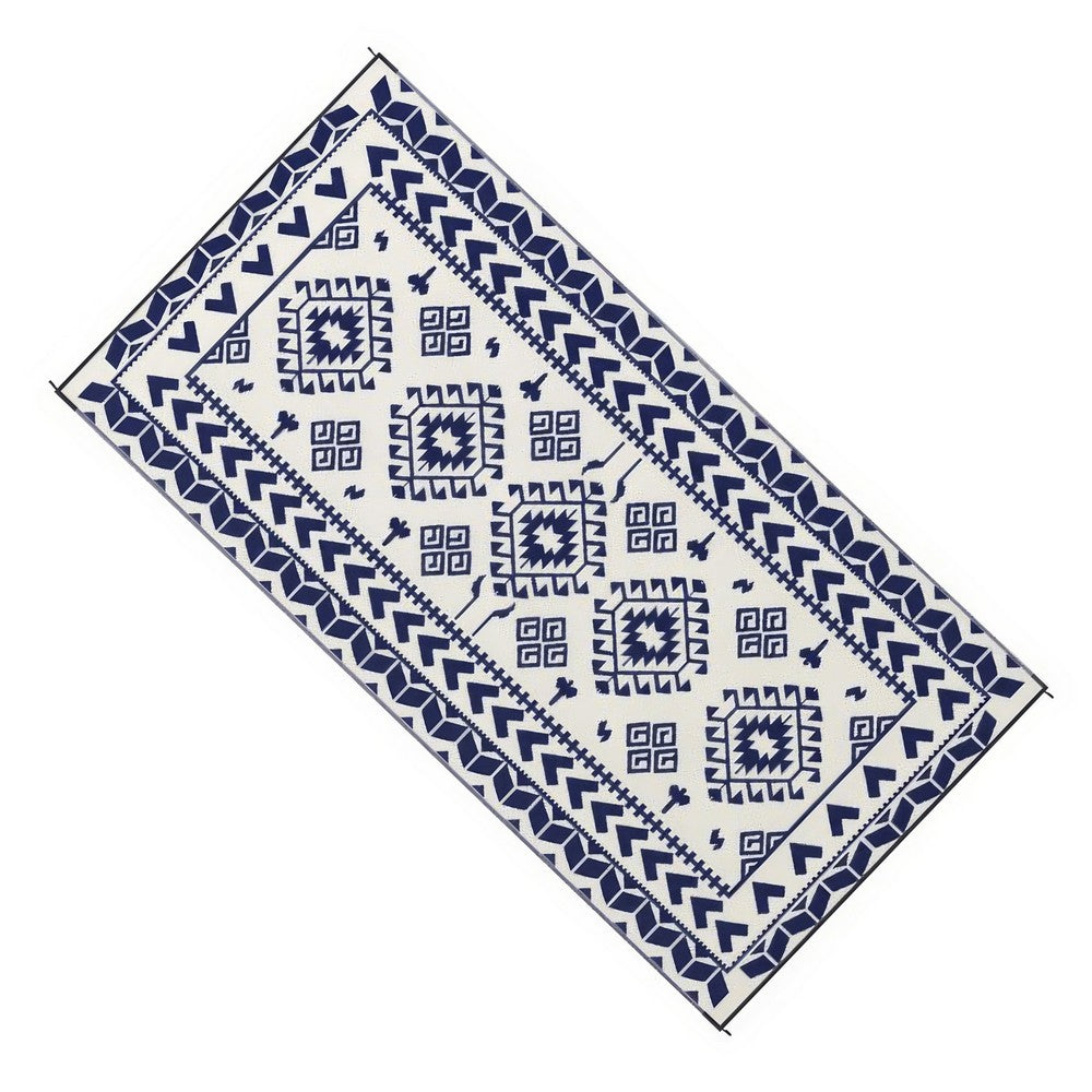 Pema Outdoor Area Rug | Blue & White Patchwork | Giant 9x18 Picnic Rug