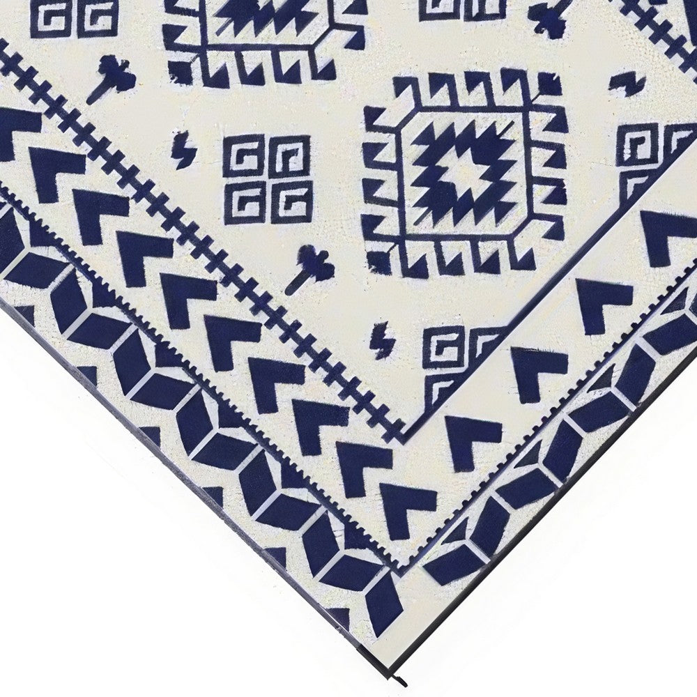 Pema Outdoor Area Rug | Blue & White Patchwork | Giant 9x18 Picnic Rug