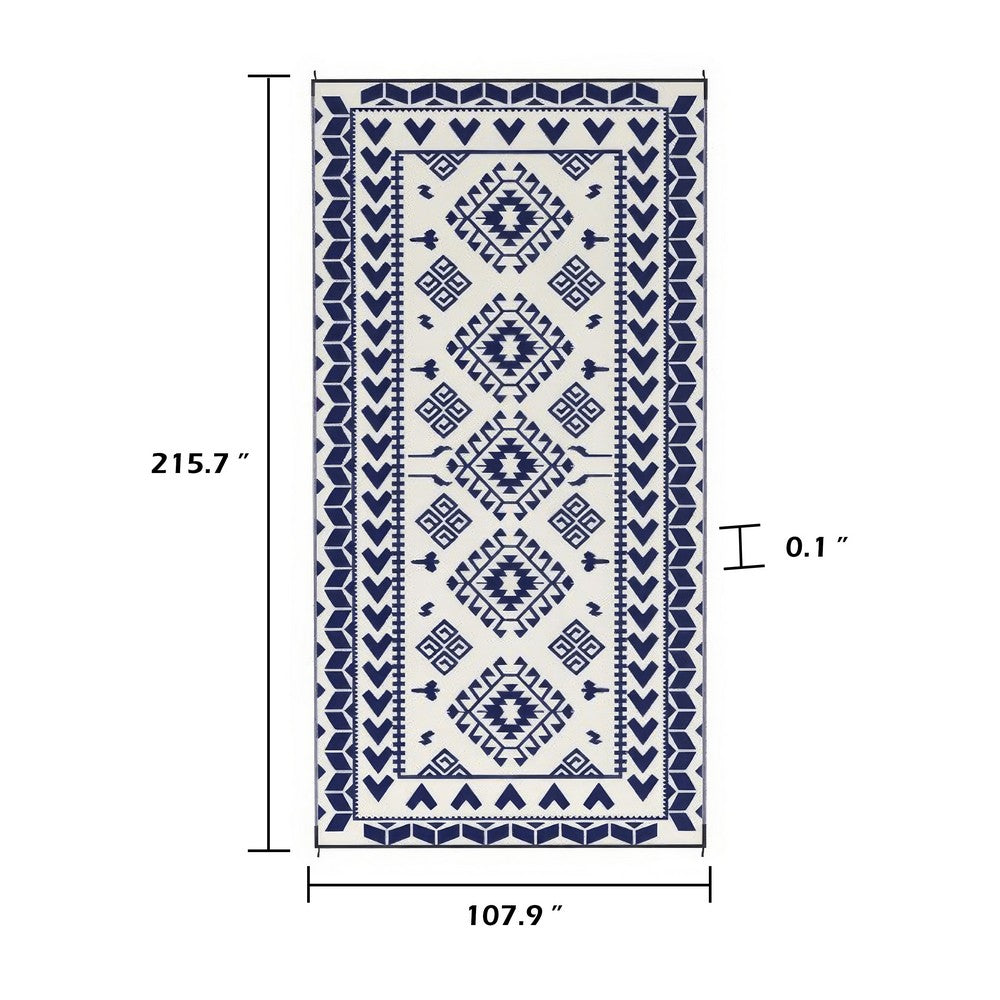 Pema Outdoor Area Rug | Blue & White Patchwork | Giant 9x18 Picnic Rug