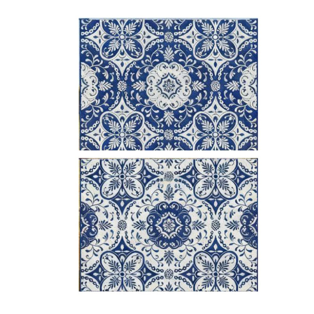 Outdoor Area Rug | Floral Medallion in Blue & White | XL 9x12 Plastic Straw