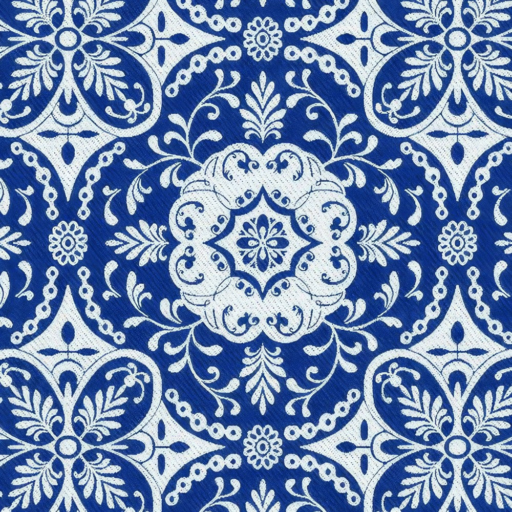 Outdoor Area Rug | Floral Medallion in Blue & White | XL 9x12 Plastic Straw