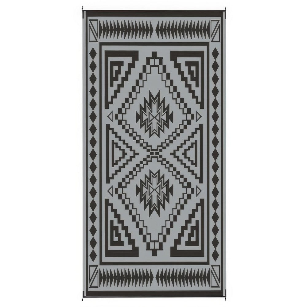 Outdoor Area Rug | Black & White Patchwork | Giant 9x18 Beach Rug Straw