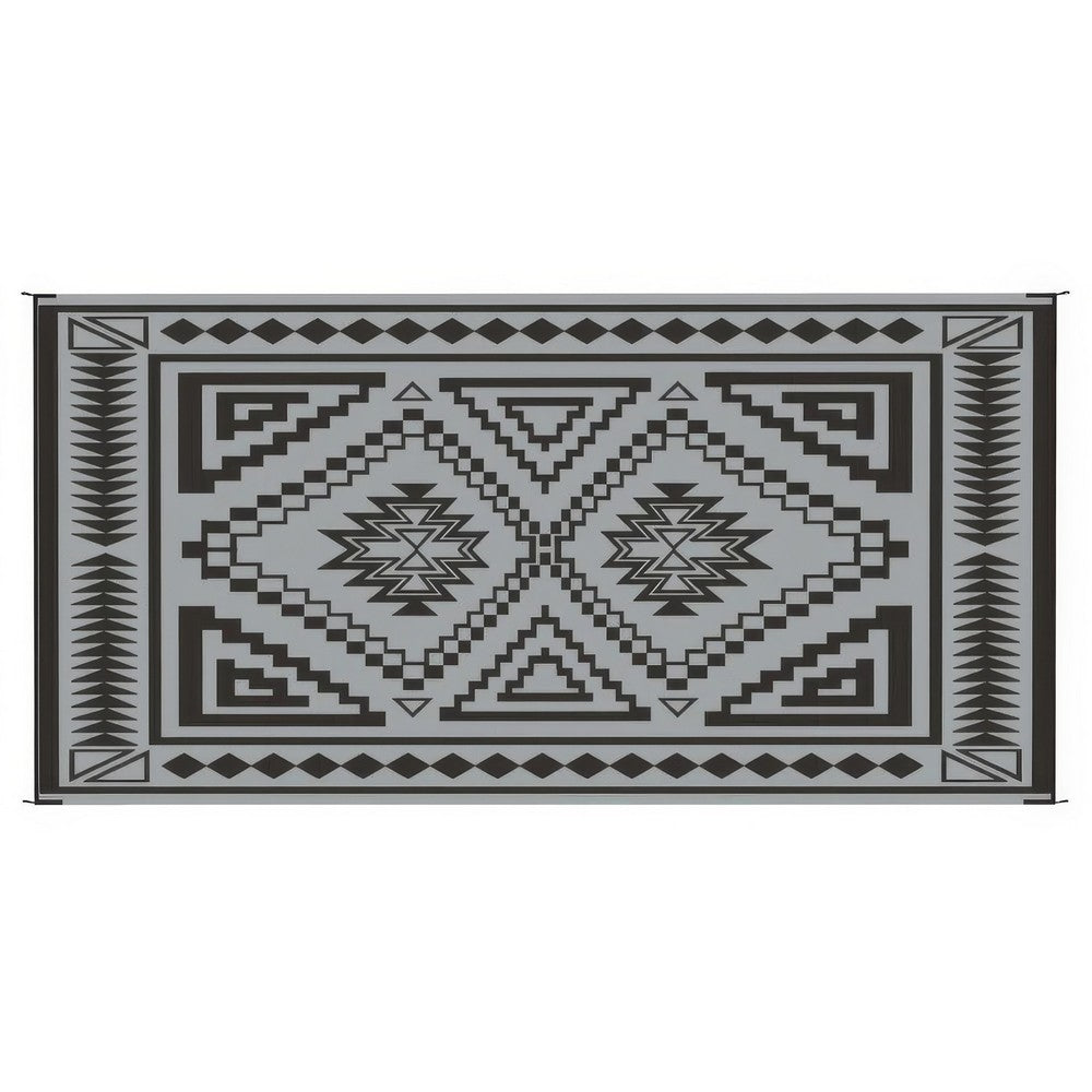 Outdoor Area Rug | Black & White Patchwork | Giant 9x18 Beach Rug Straw