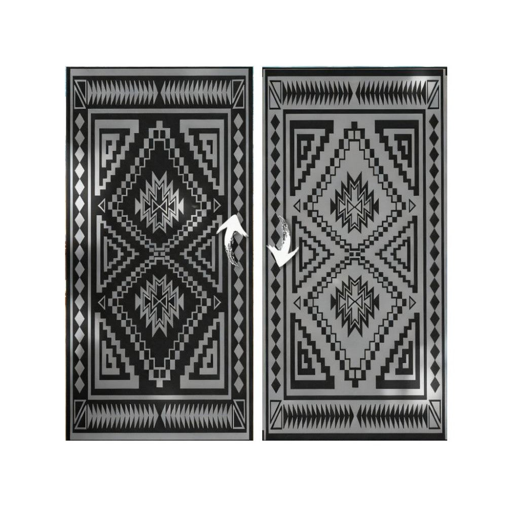 Outdoor Area Rug | Black & White Patchwork | Giant 9x18 Beach Rug Straw