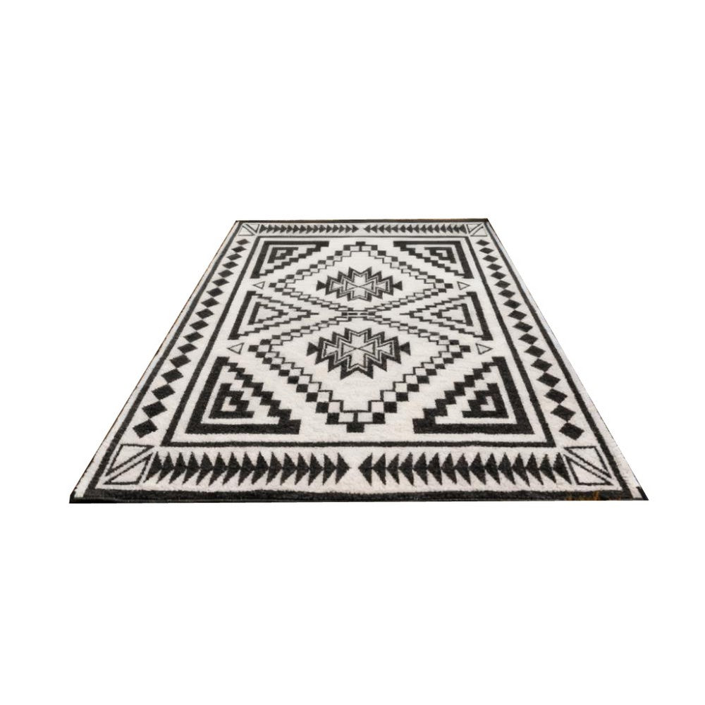 Outdoor Area Rug | Black & White Patchwork | Giant 9x18 Beach Rug Straw