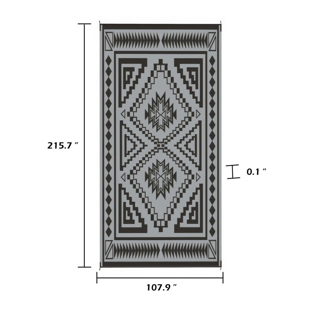 Outdoor Area Rug | Black & White Patchwork | Giant 9x18 Beach Rug Straw