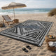 Outdoor Area Rug | Black & White Patchwork | Giant 9x18 Beach Rug Straw