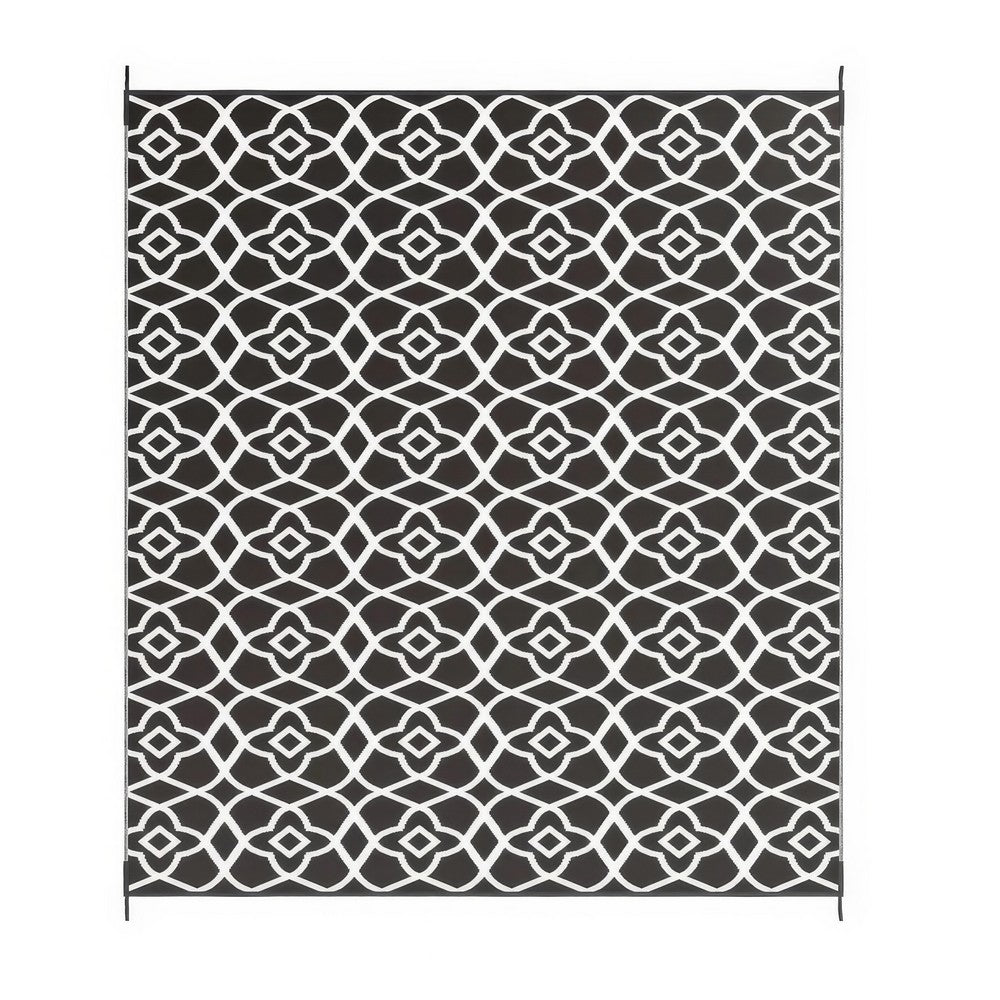 Outdoor Area Rug | Black & White Moroccan Diamond Picnic Motif | Large 8x10