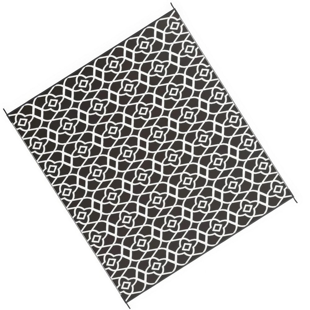 Outdoor Area Rug | Black & White Moroccan Diamond Picnic Motif | Large 8x10