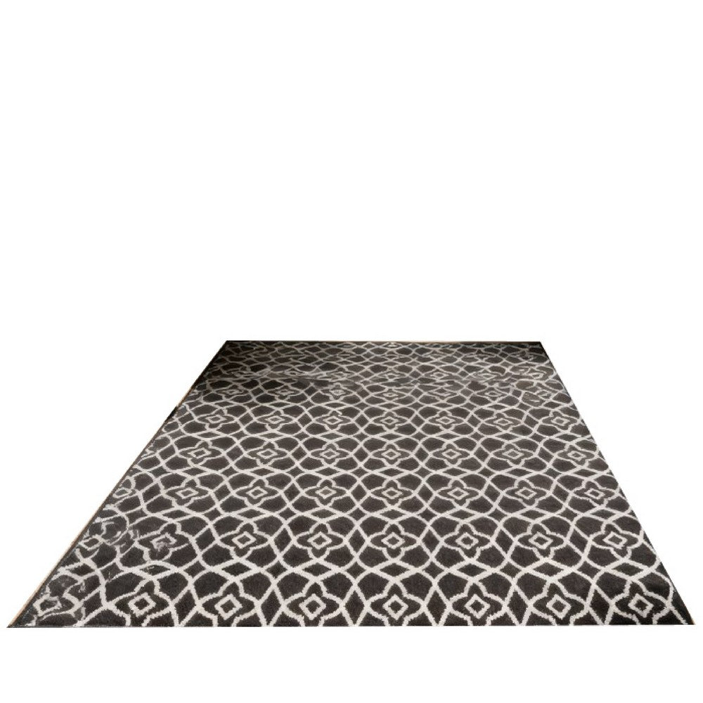 Outdoor Area Rug | Black & White Moroccan Diamond Picnic Motif | Large 8x10