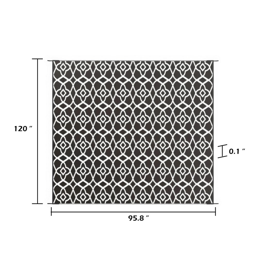 Outdoor Area Rug | Black & White Moroccan Diamond Picnic Motif | Large 8x10