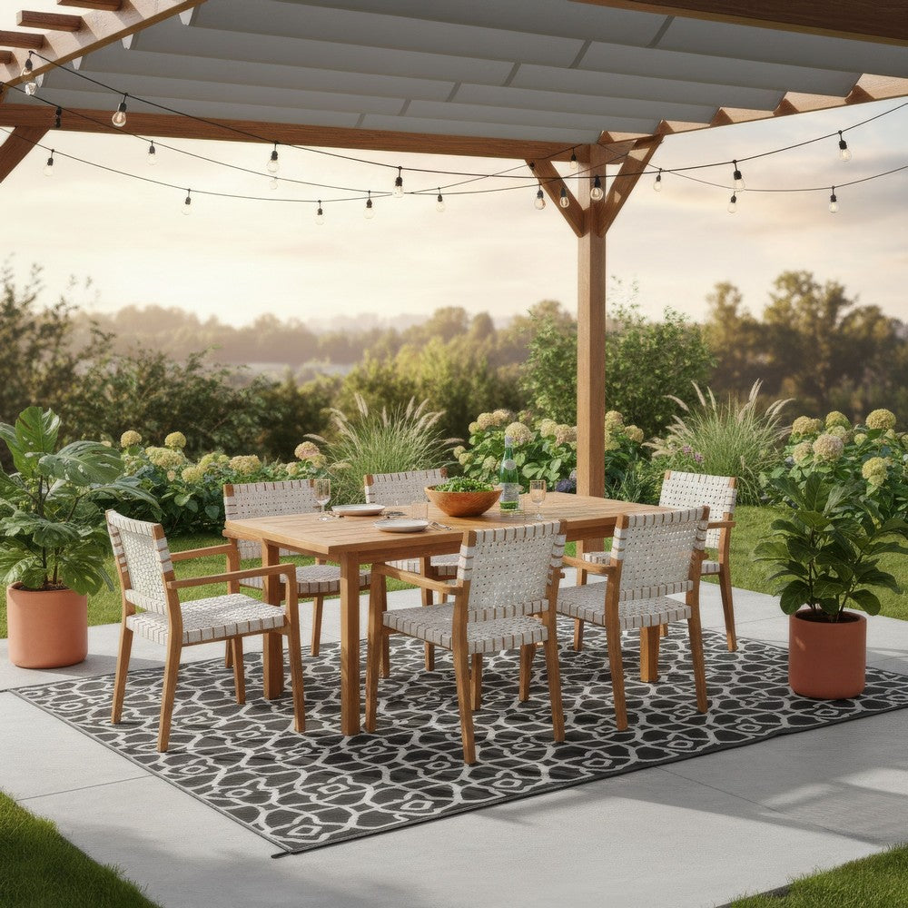 Outdoor Area Rug | Black & White Moroccan Diamond Picnic Motif | Large 8x10