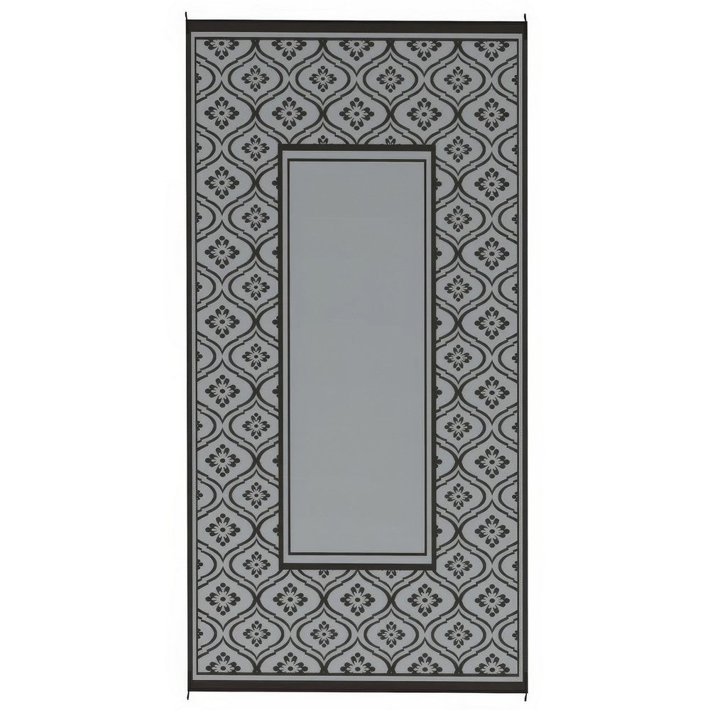 Outdoor Area Rug | Black & Gray Gourd Border | 9x18 Faux Straw Material